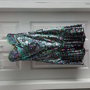 Short multicolored  sequined party dress.